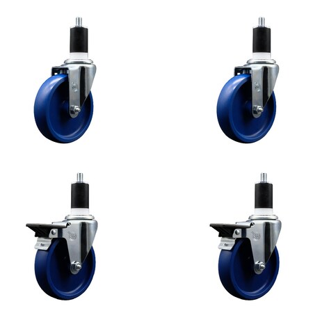Service Caster 5'' Solid Poly Wheel Swivel 1-1/2'' Expanding Stem Caster Set 2 Brakes, 4PK SCC-EX20S514-SPUS-2-PLB-2-112